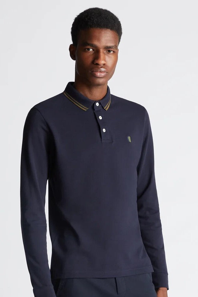 Remus Uomo Long Sleeve Polo Navy Olive 58775