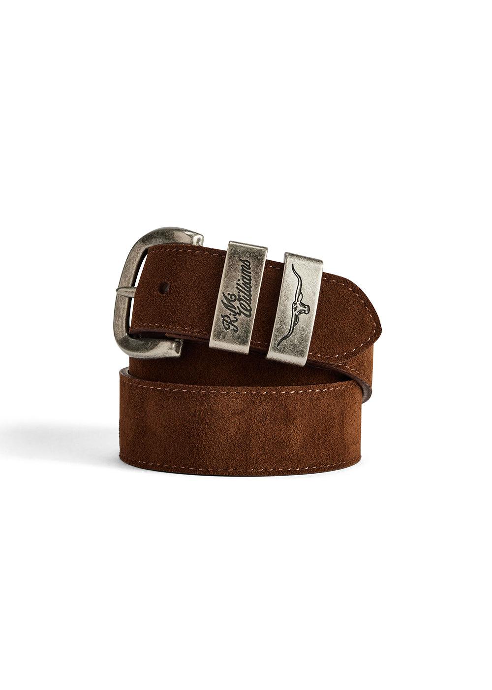 RM Williams Suede Drover Belt Antique Buckle