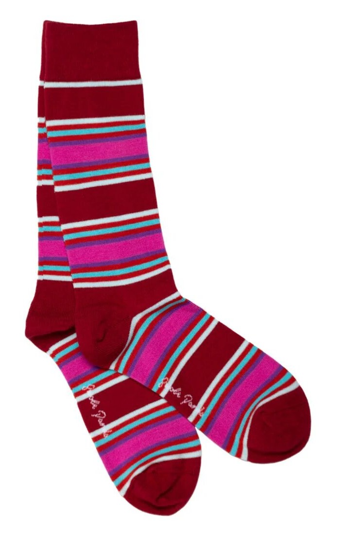 Swole Panda Burgundy Pink Stripe Socks SP431