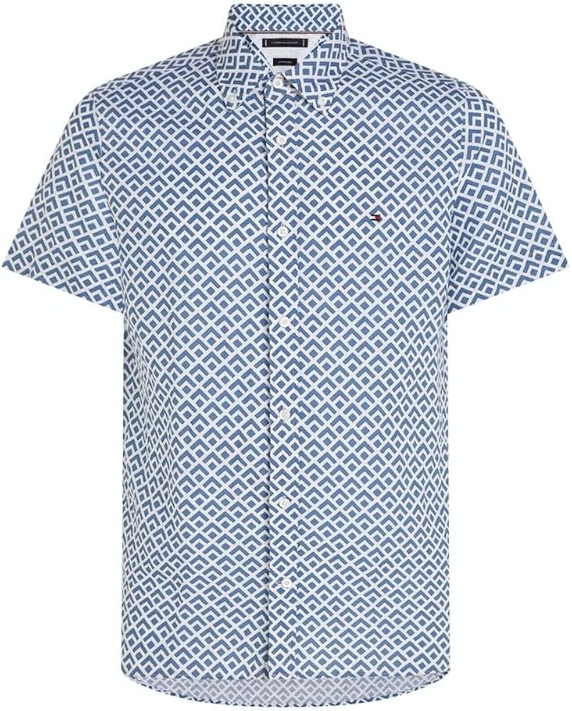 Tommy Hilfiger Slim Fit GEO PRINT Short Sleeve Shirt (35238) Blue White