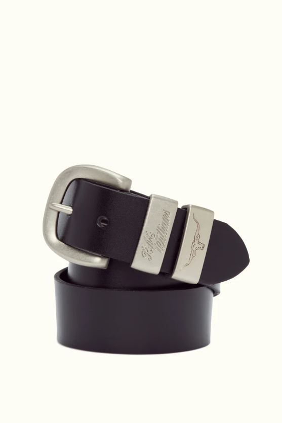 RM Williams Leather Drover Belt Brushed Nickel Buckle Black