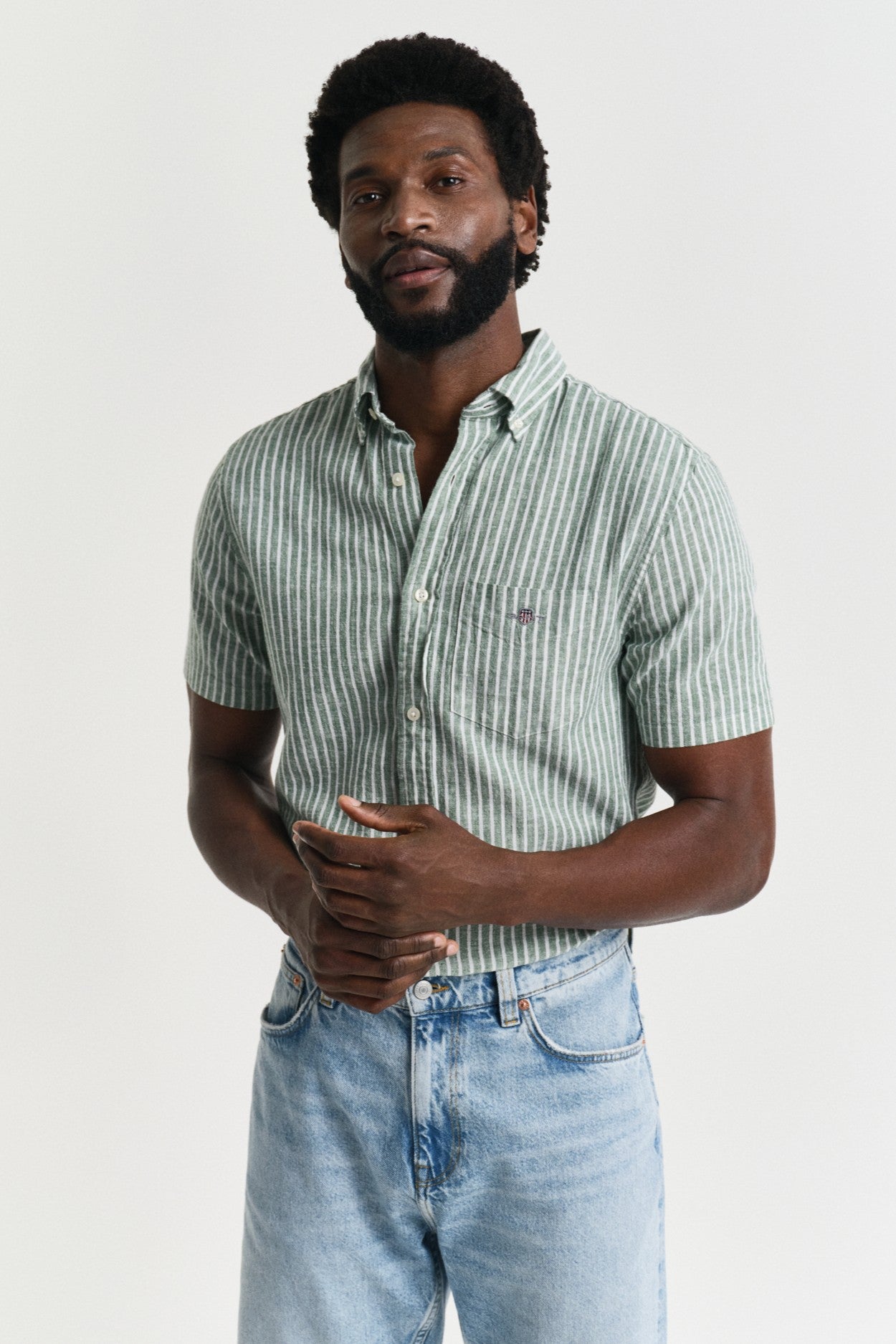 Gant Striped Cotton Linen Short Sleeve Shirt 3250039