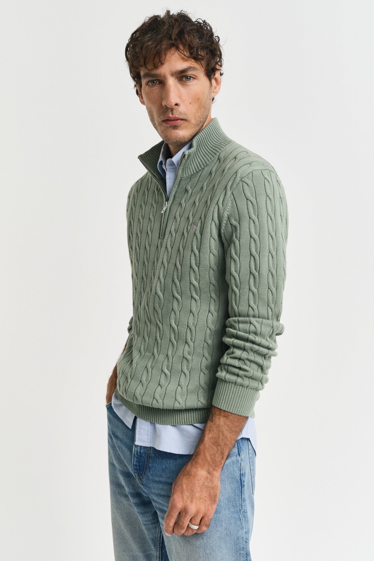 Gant Regular Fit Cable Half Zip Knit