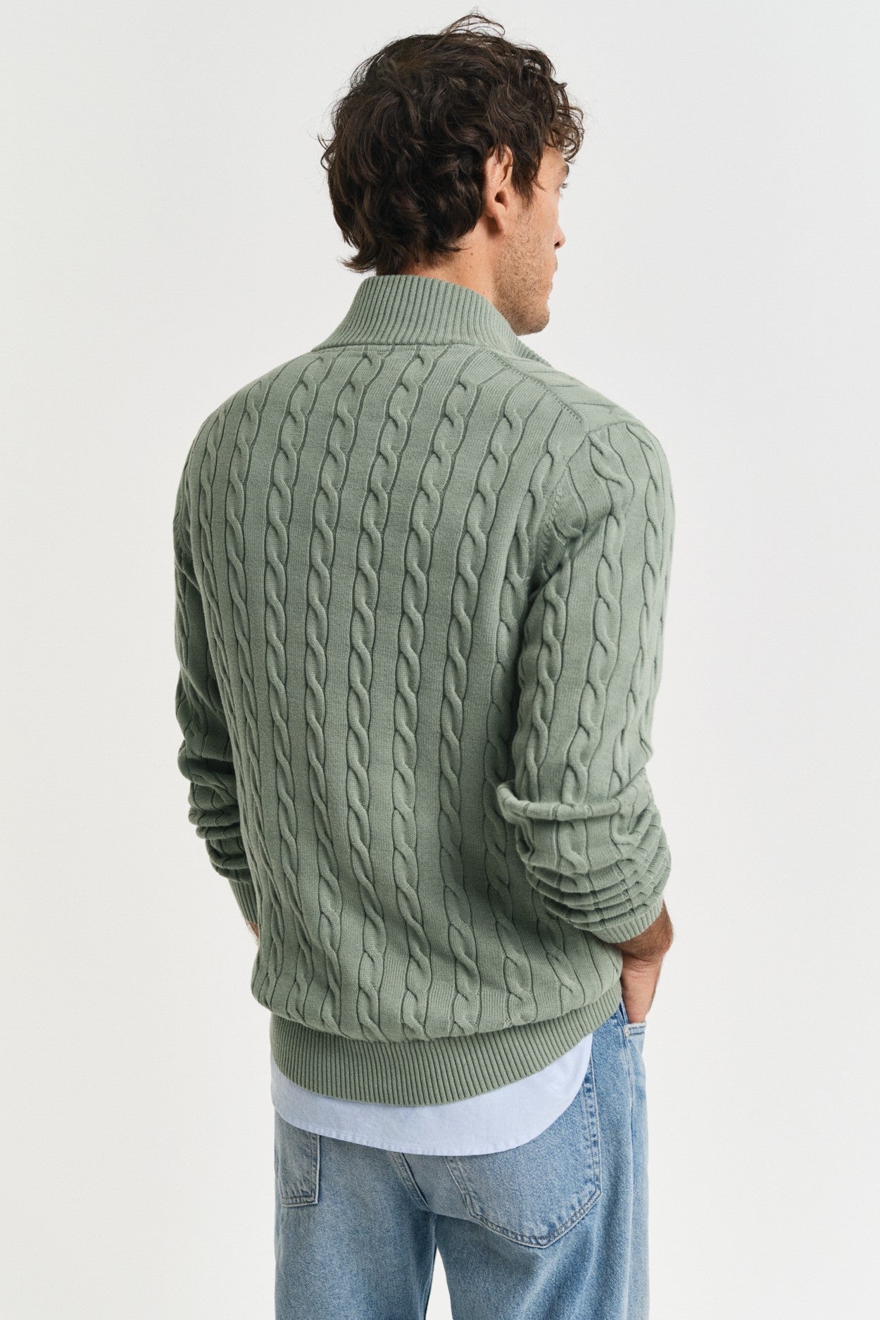 Gant Regular Fit Cable Half Zip Knit