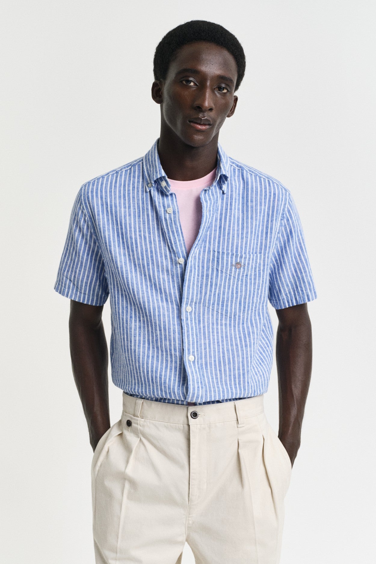 Gant Striped Cotton Linen Short Sleeve Shirt 3250039