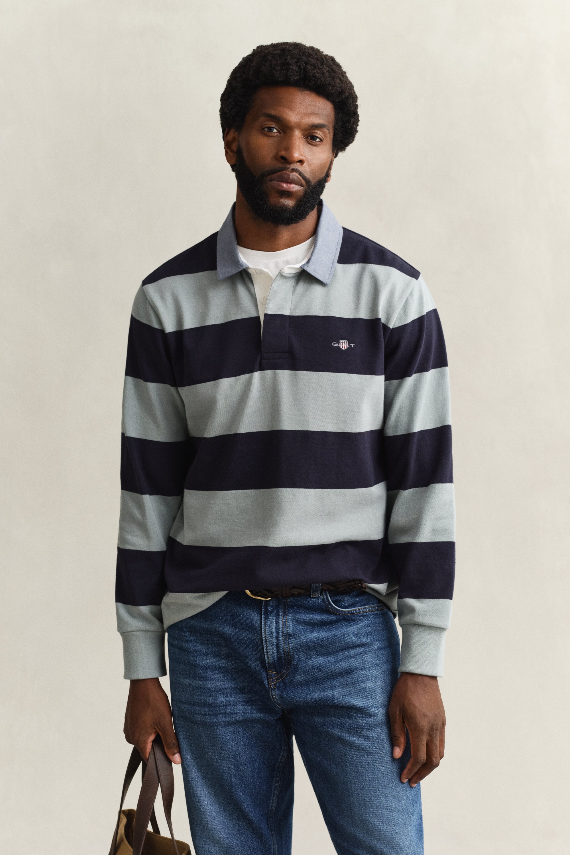Gant Chambray Collar Striped Rugby Sweater 2004083