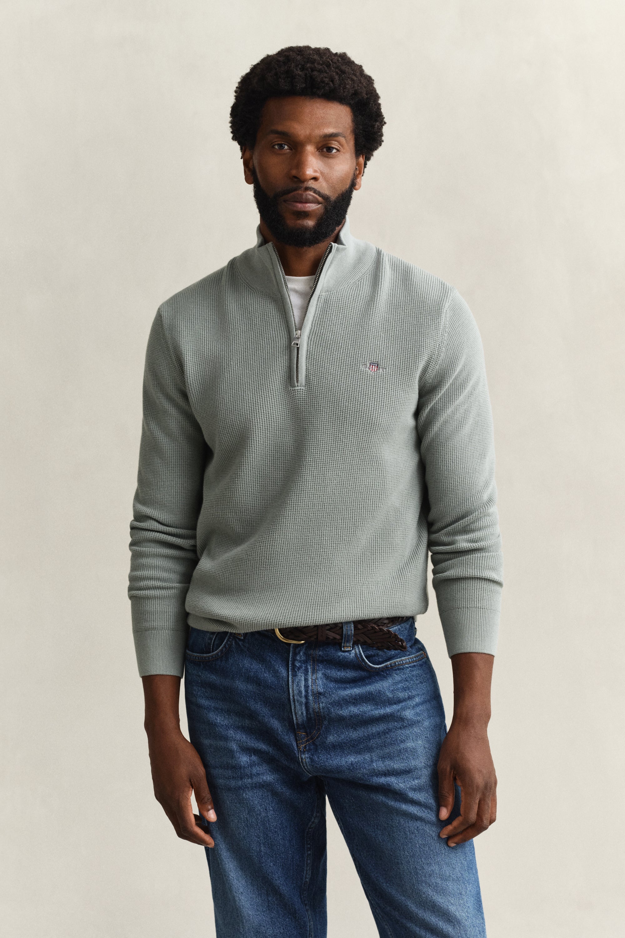 Gant Textured Cotton Rib Half-Zip Sweater 8030292