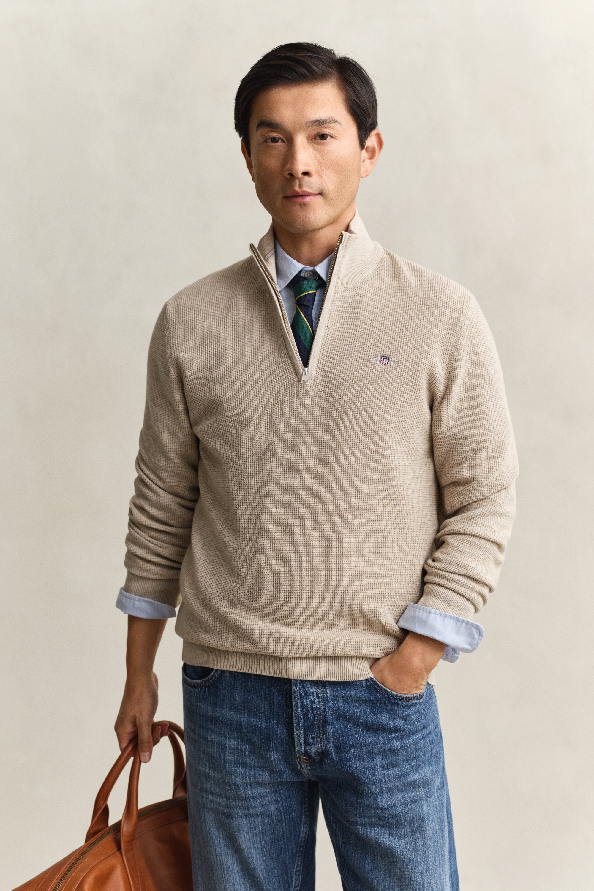 Gant Textured Cotton Rib Half-Zip Sweater 8030292
