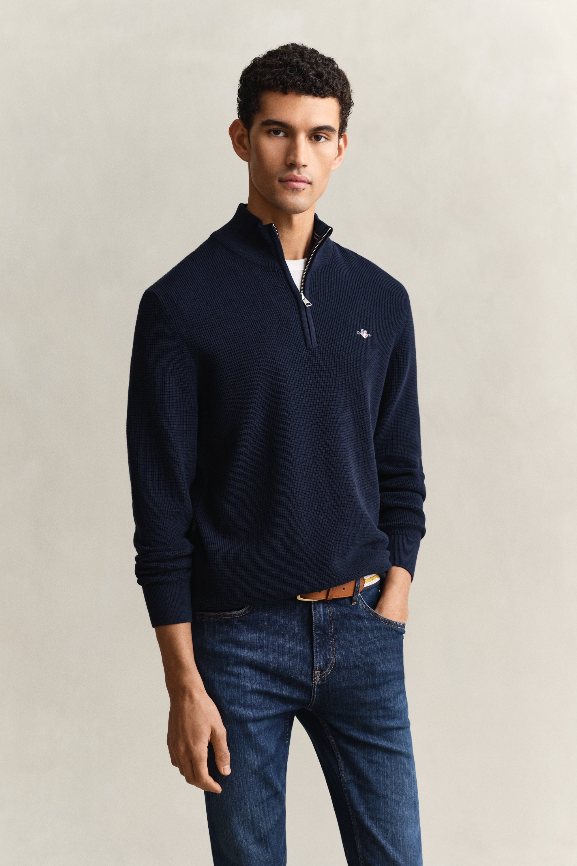 Gant Textured Cotton Rib Half-Zip Sweater 8030292