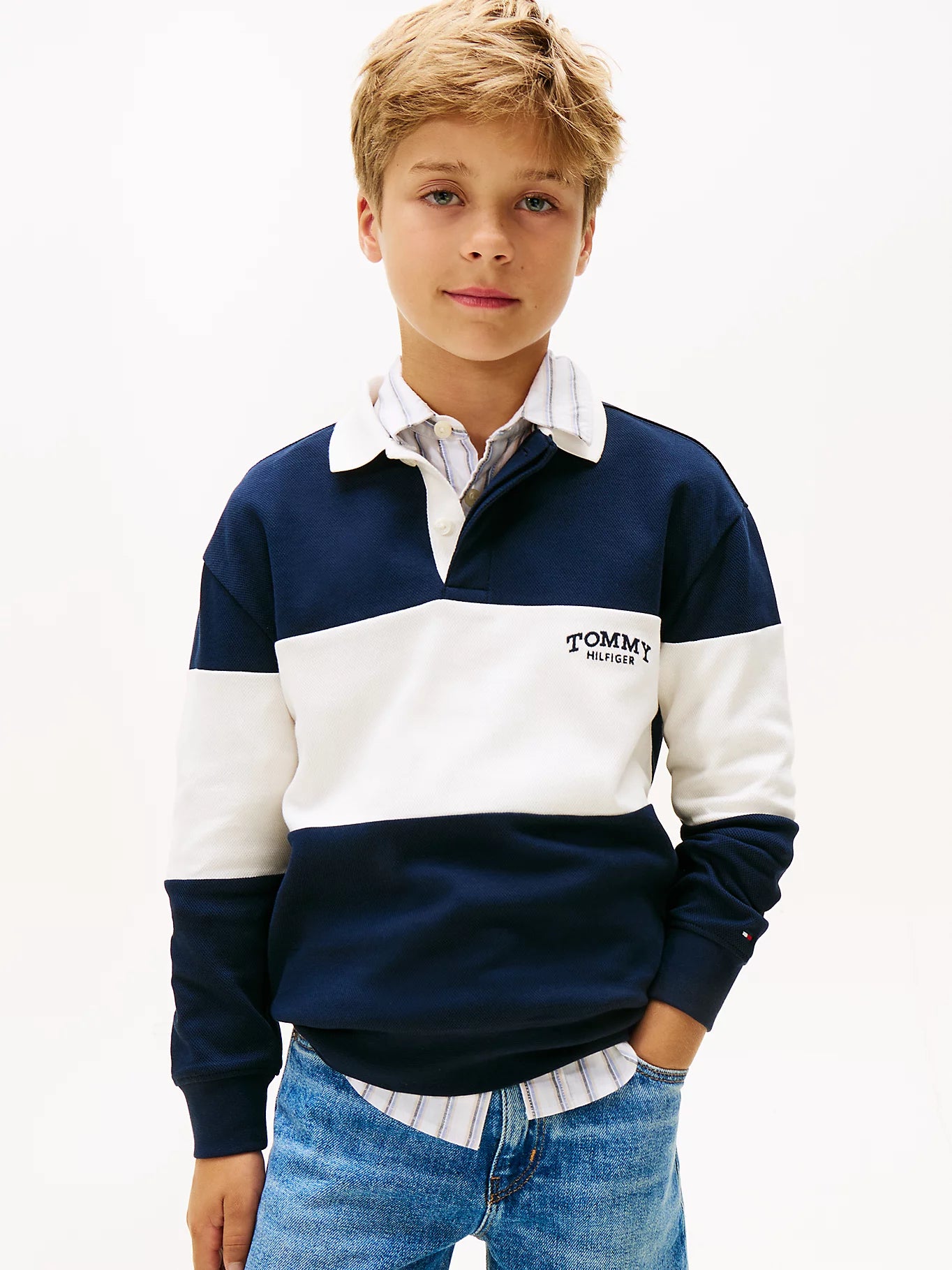 Tommy Hilfiger Kids Colour-Block Long Sleeve Polo Shirt
