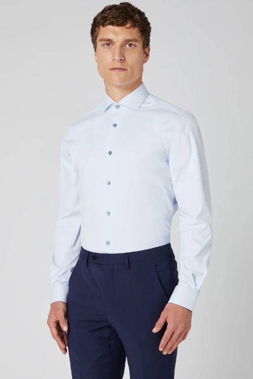 Remus Uomo Tappered Fit Cotton Stretch Shirt Blue 18626