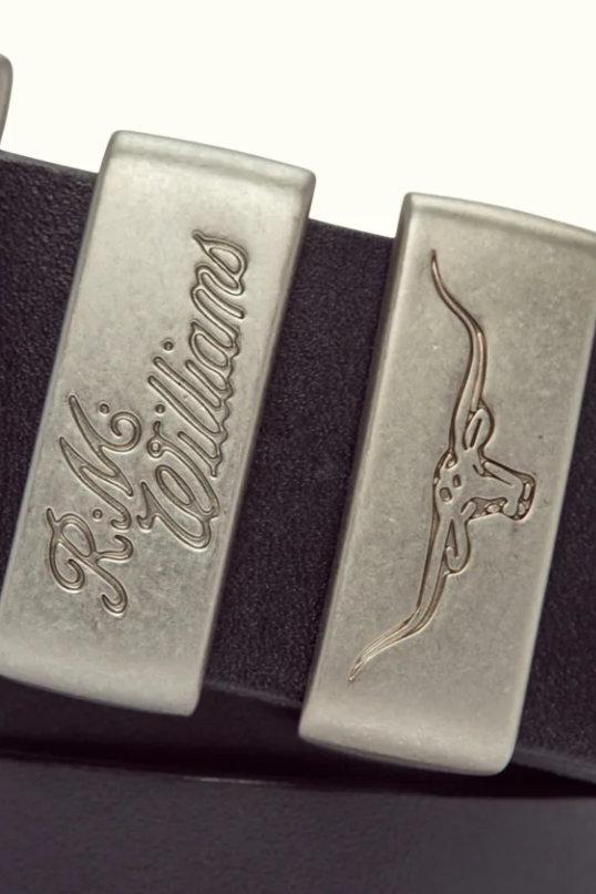 RM Williams Leather Drover Belt Brushed Nickle Black