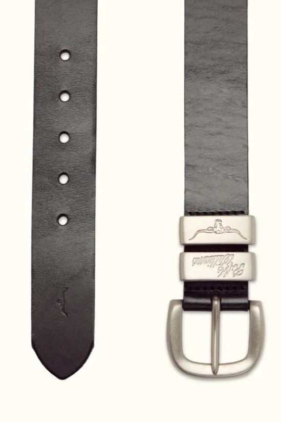 RM Williams Leather Drover Belt Brushed Nickle Black