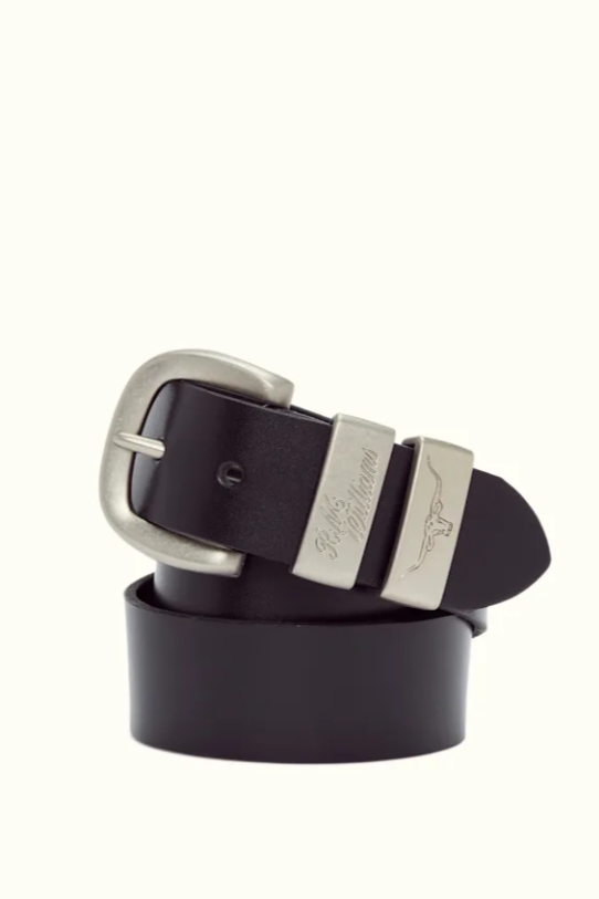 RM Williams Leather Drover Belt Brushed Nickle Black