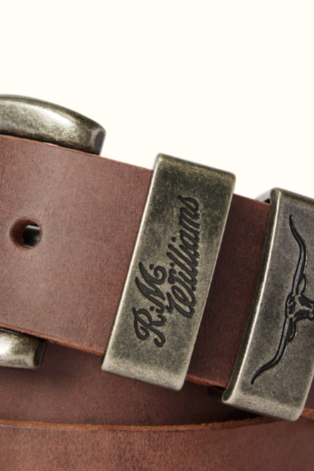 RM Williams Leather Drover Belt Antique Buckle Bark