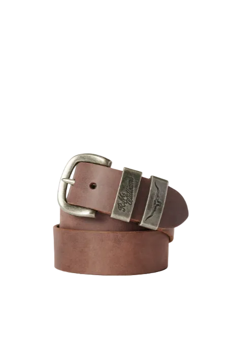 RM Williams Leather Drover Belt Antique Buckle Bark