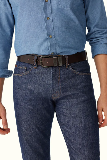 RM Williams Leather Drover Belt Bronze Buckle Chestnut