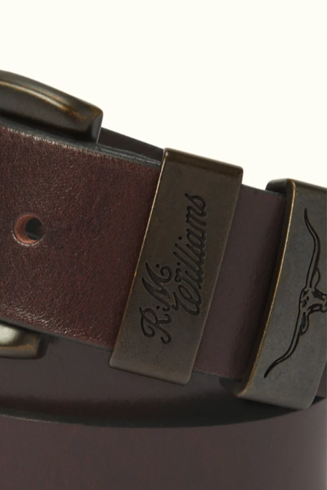 RM Williams Leather Drover Belt Bronze Buckle Chestnut