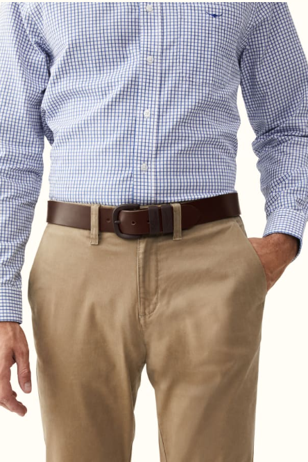 RM Williams Leather Drover Belt Matt Brown Buckle Chocolate