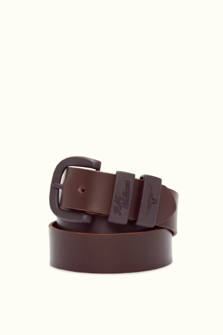 RM Williams Leather Drover Belt Matt Brown Buckle Chocolate