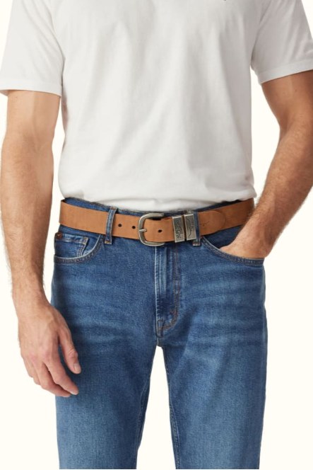 RM Williams Leather Drover Belt Antique Buckle Vintage Brown