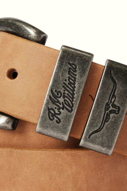 RM Williams Leather Drover Belt Antique Buckle Vintage Brown