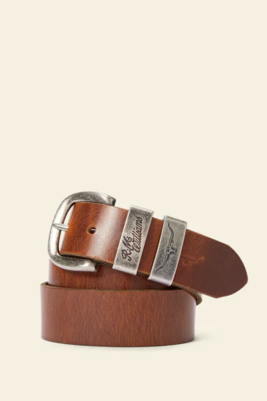 RM Williams Mid-Brown Leather Drover Belt Antique Buckle