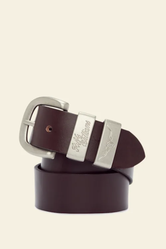 RM Williams Leather Drover Belt Brushed Nickle Buckle Chestnut