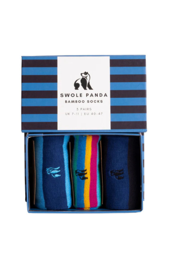 Swole Panda Blue Stripe Sock Box