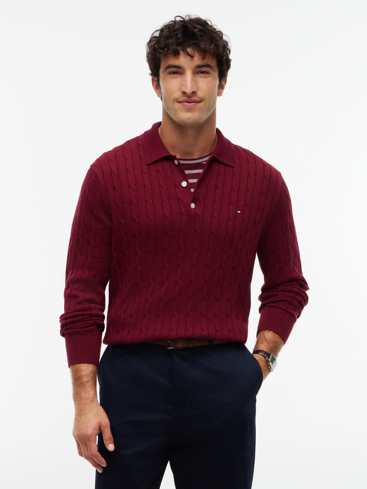 Tommy Hilfiger Cable Knit Polo Jumper 41955