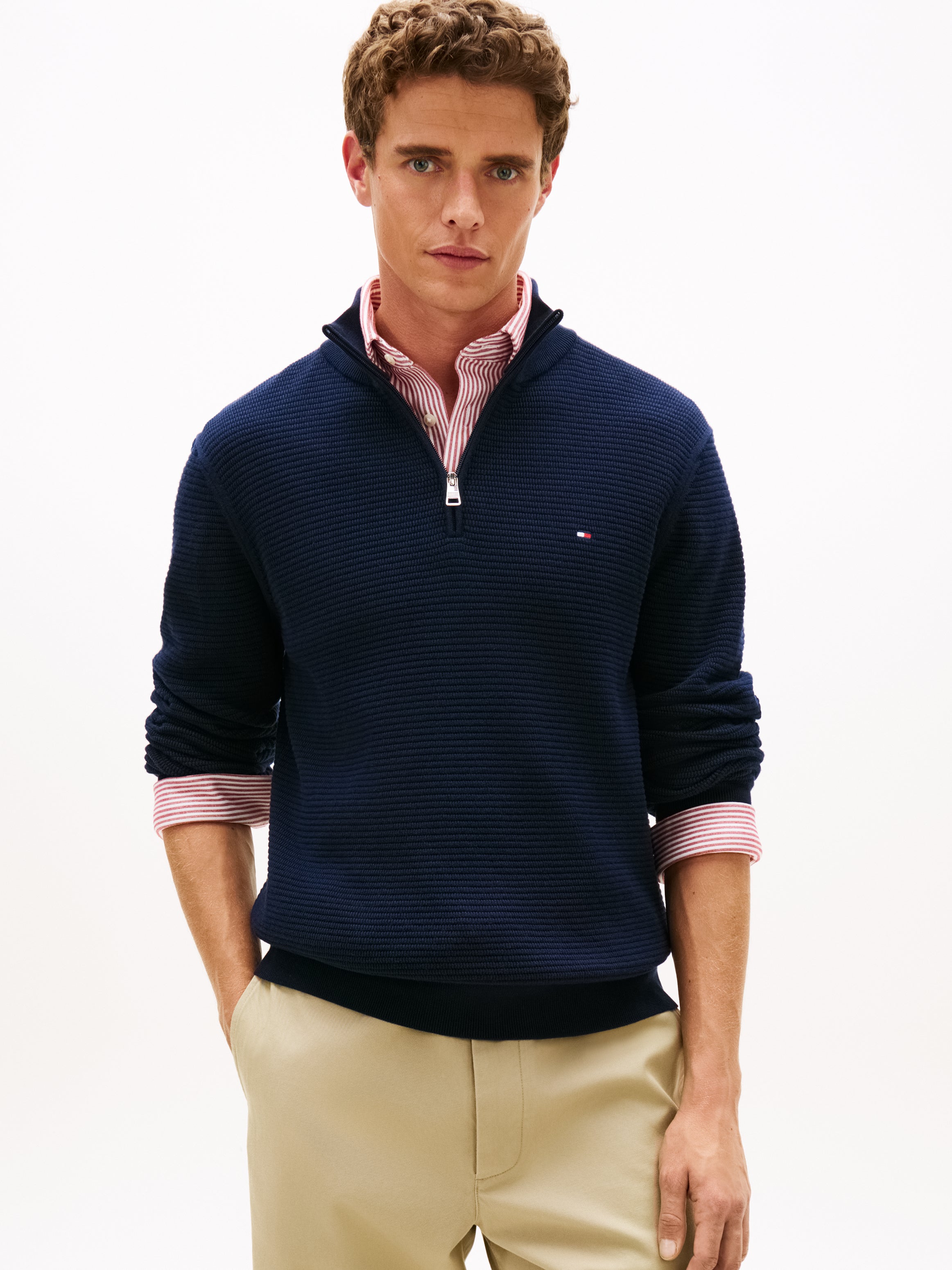 Tommy Hilfiger Textured 1/4 Zip Mock Neck Sweater 42916