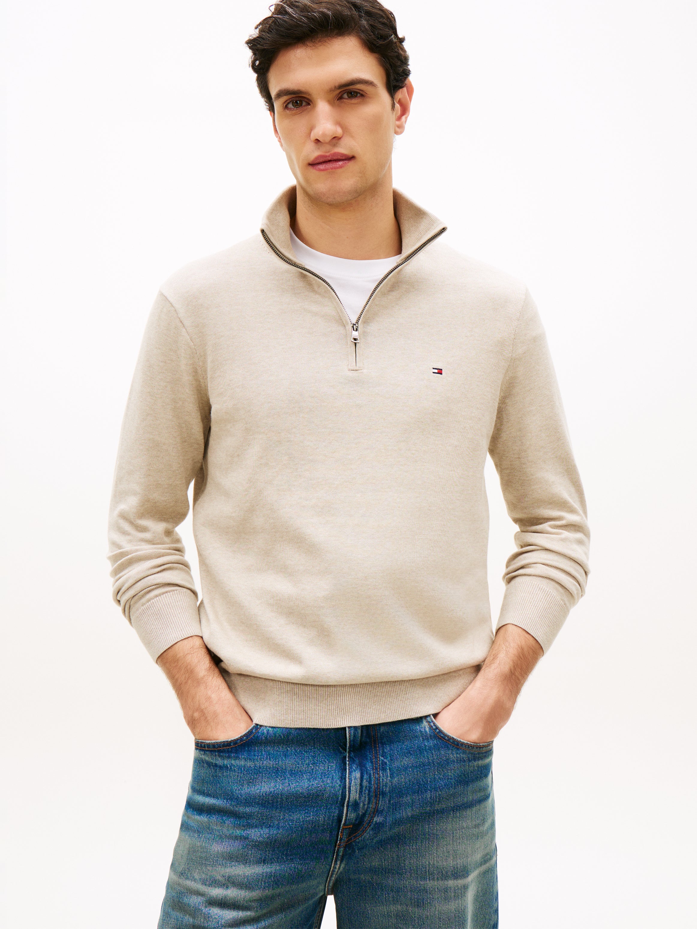 Tommy Hilfiger Flag Embroidery 1/4 Zip Knit Sweater 37331
