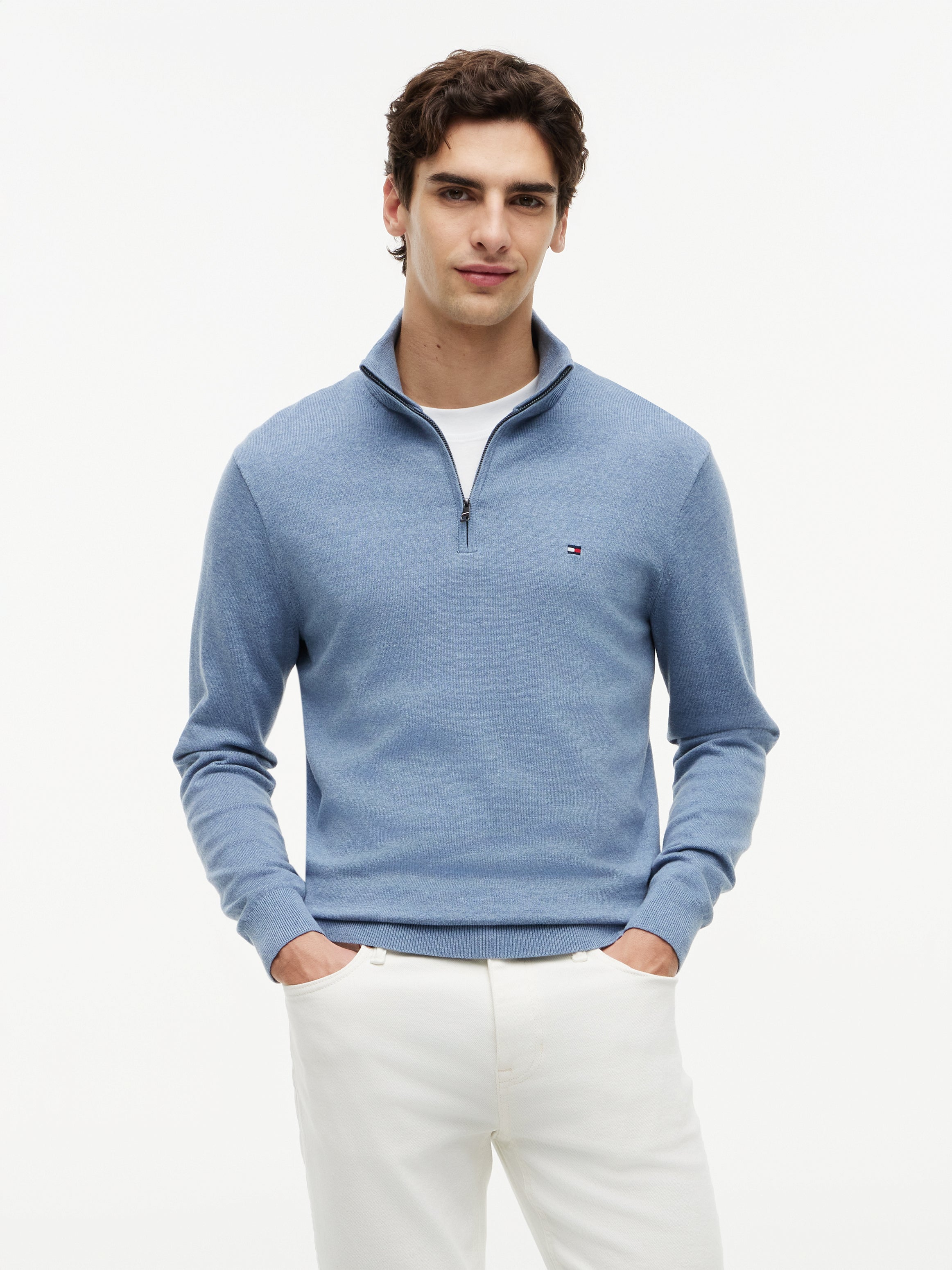 Tommy Hilfiger Flag Embroidery 1/4 Zip Knit Sweater 37331