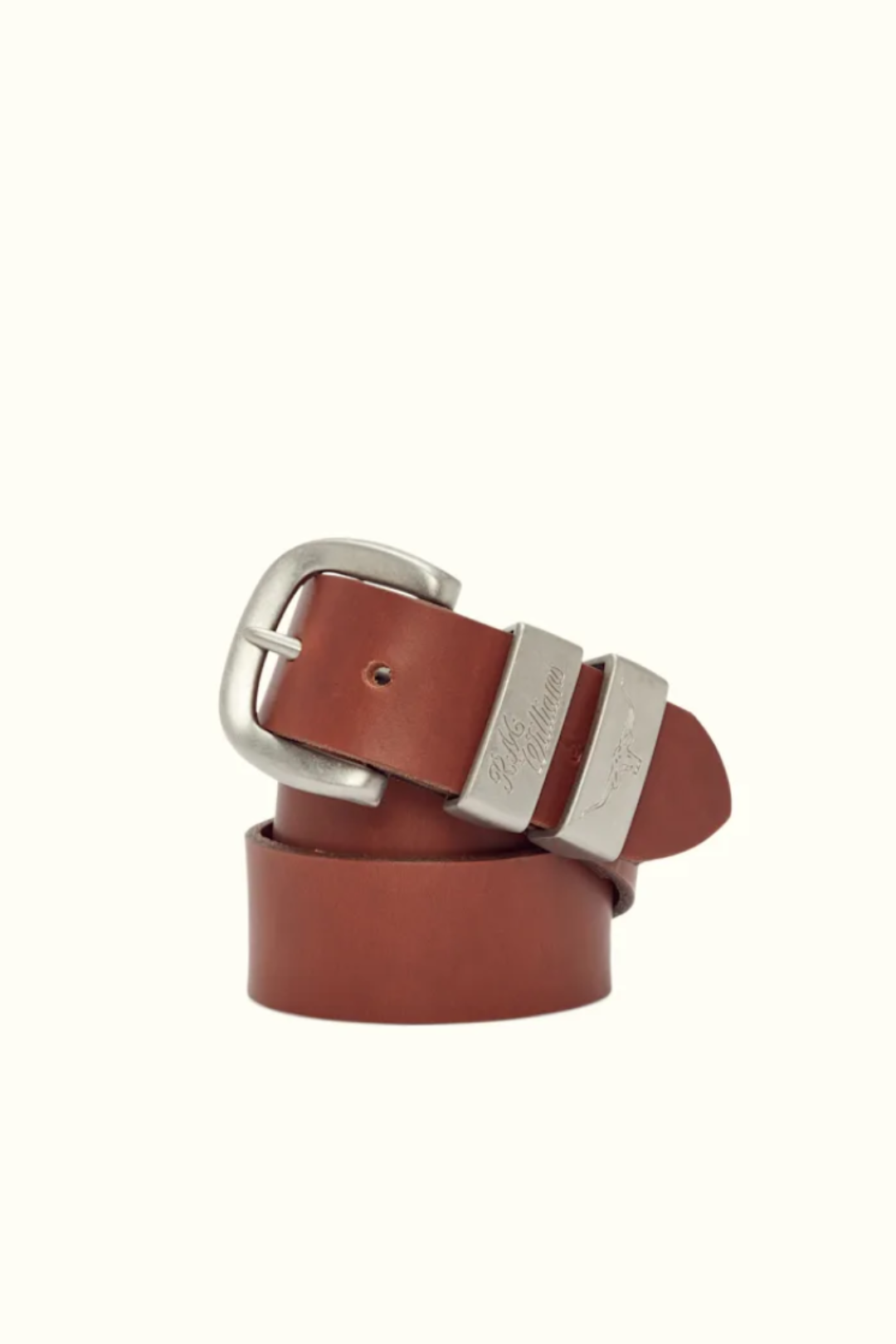 RM Williams Leather Drover Belt Brushed Nickel Buckle Dark Tan