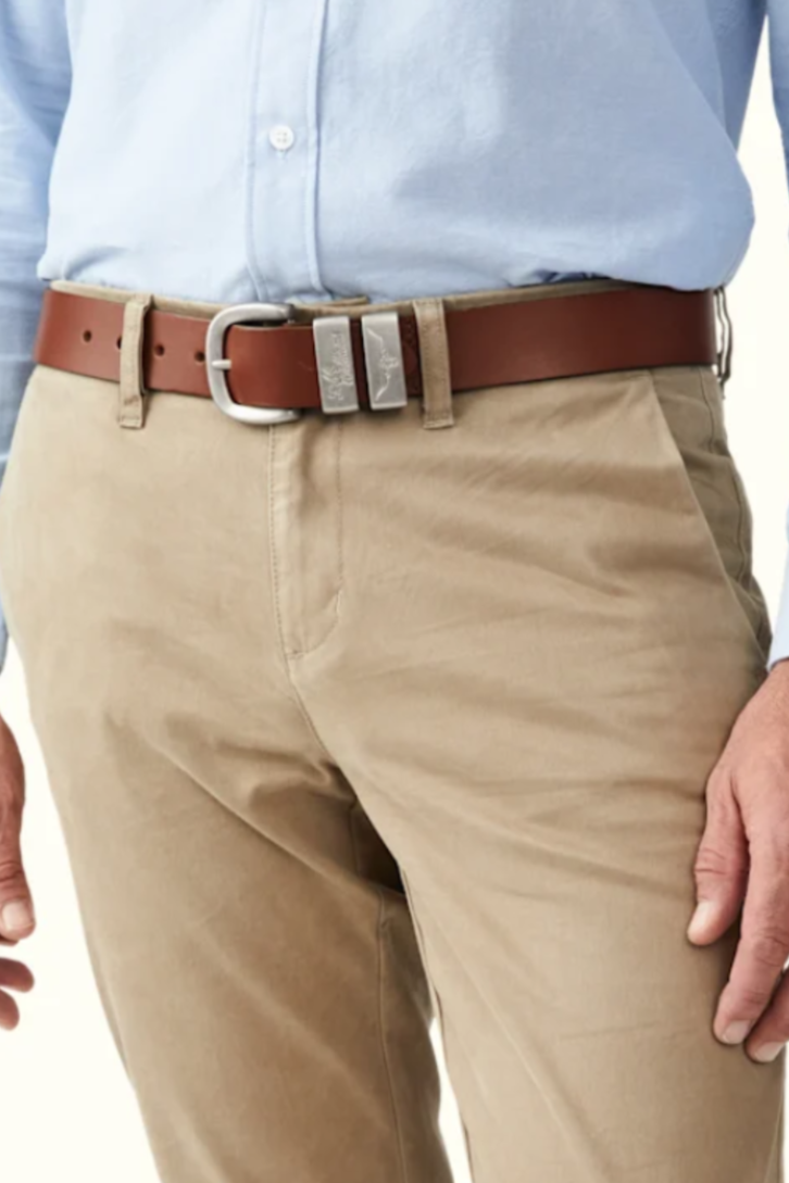 RM Williams Leather Drover Belt Brushed Nickel Buckle Dark Tan