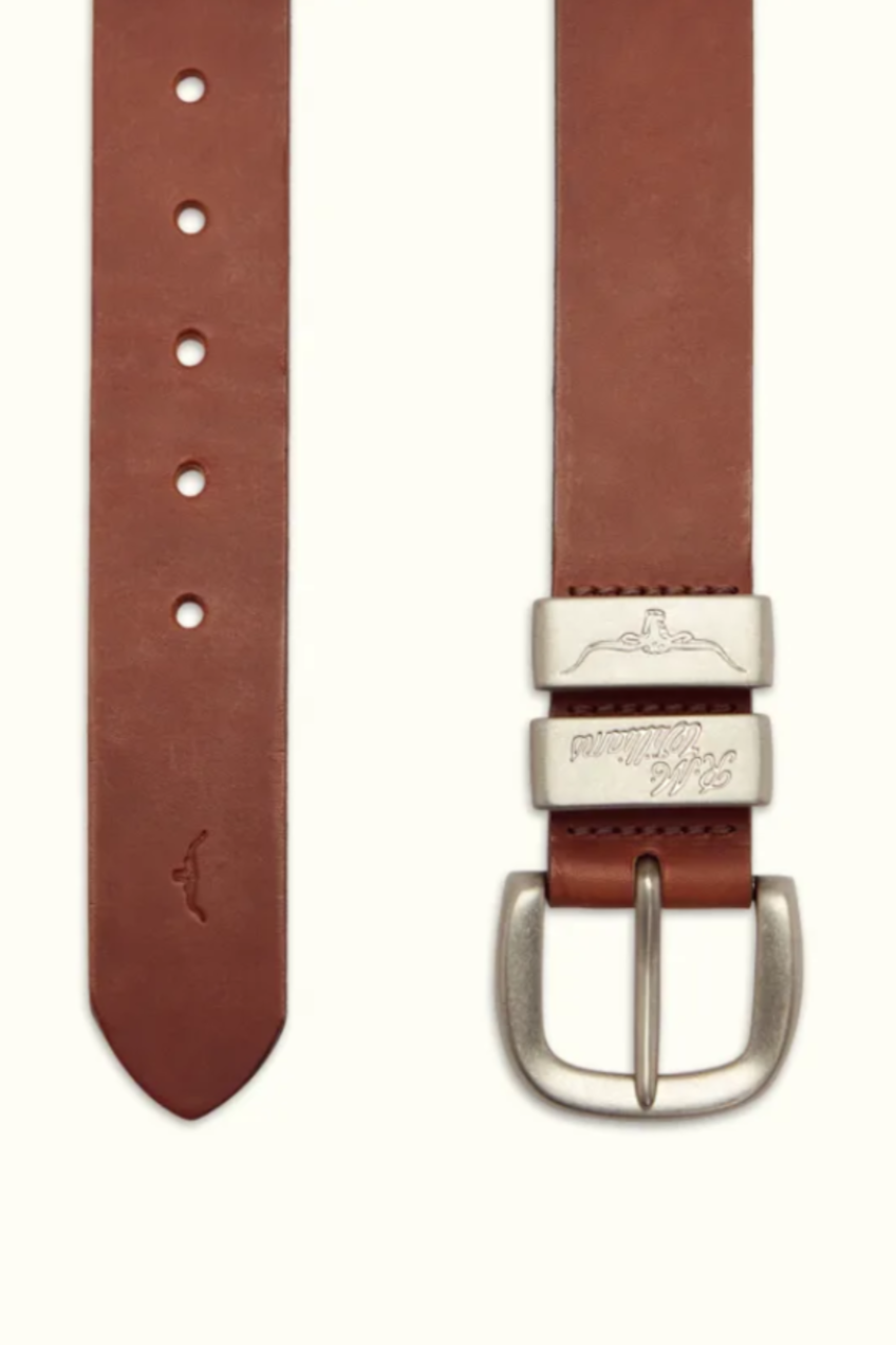 RM Williams Leather Drover Belt Brushed Nickle Buckle Dark Tan
