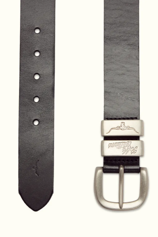 RM Williams Leather Drover Belt Brushed Nickel Buckle Black
