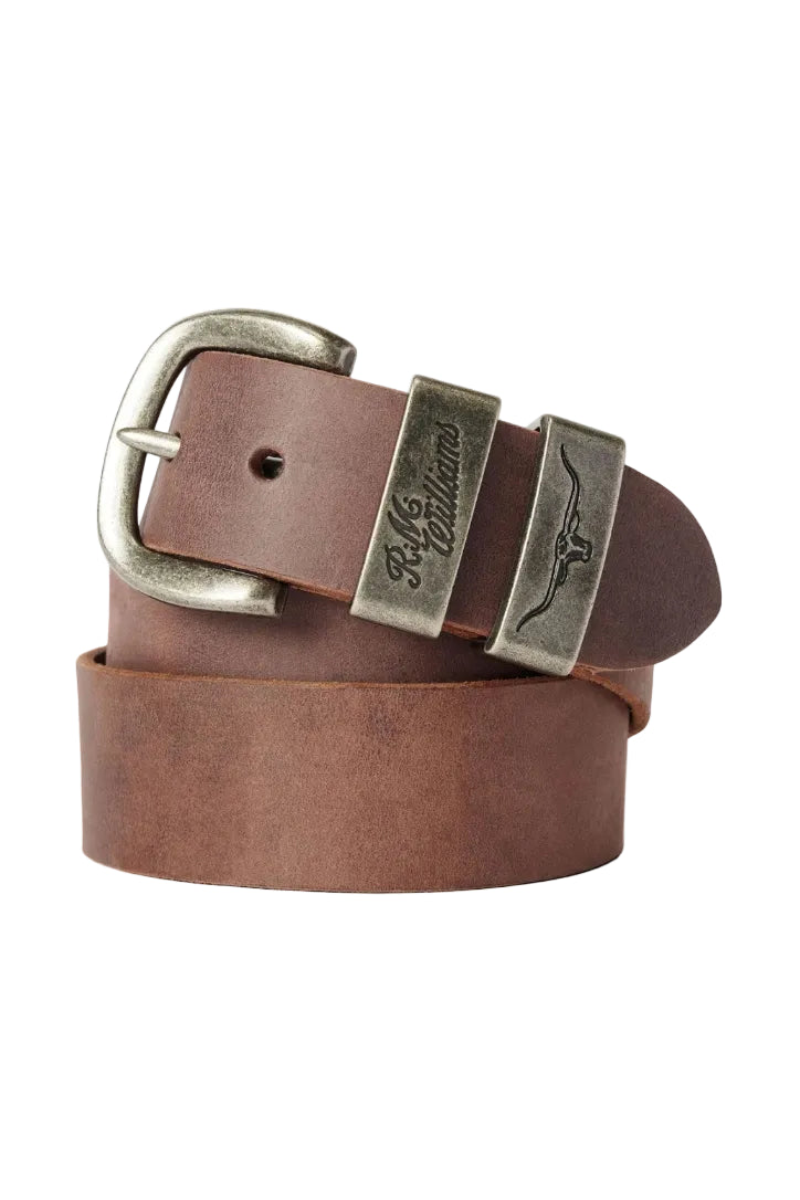RM Williams Leather Drover Belt Antique Buckle Bark
