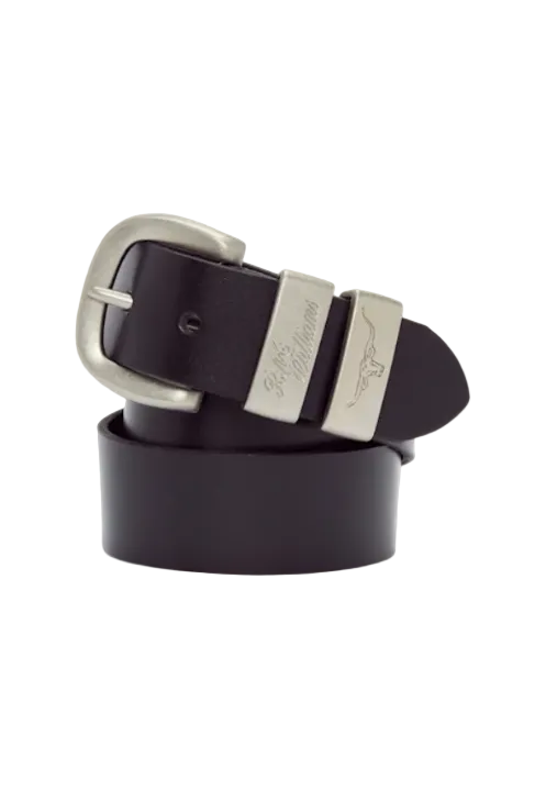 RM Williams Leather Drover Belt Brushed Nickle Black