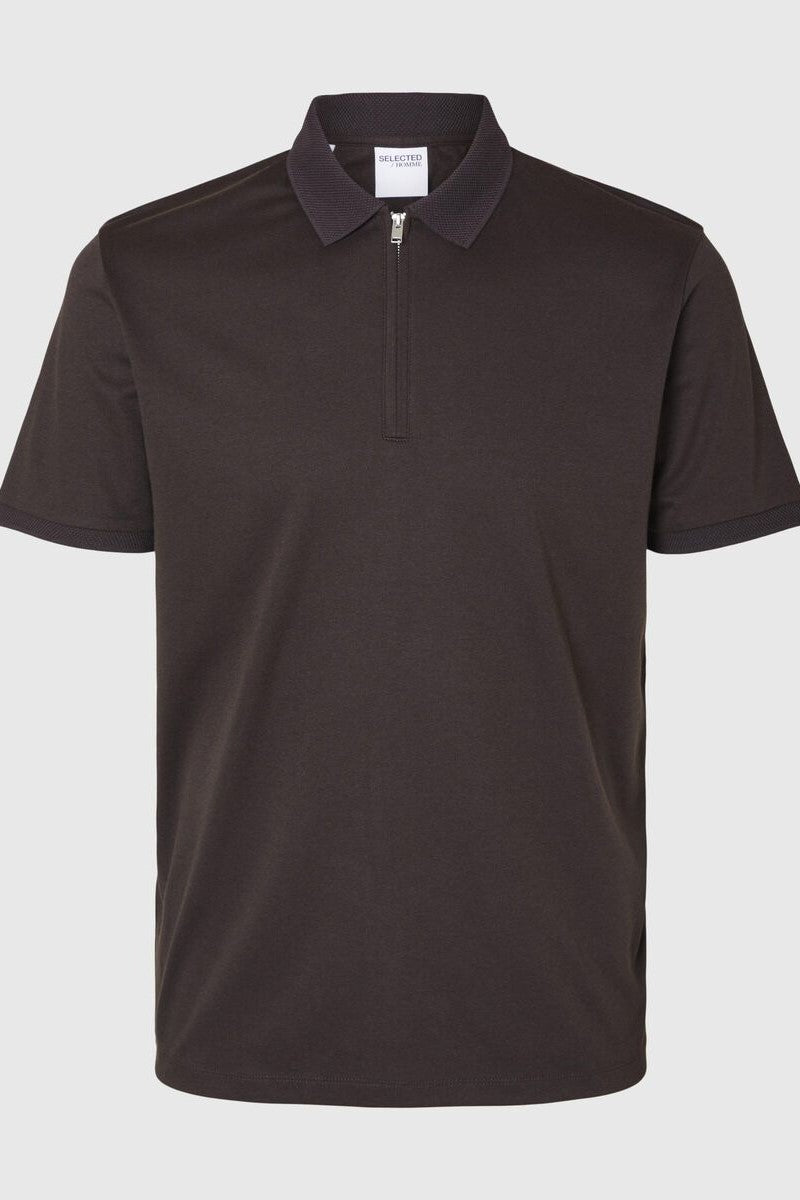 Selected Hommee Zip Polo Chocolate
