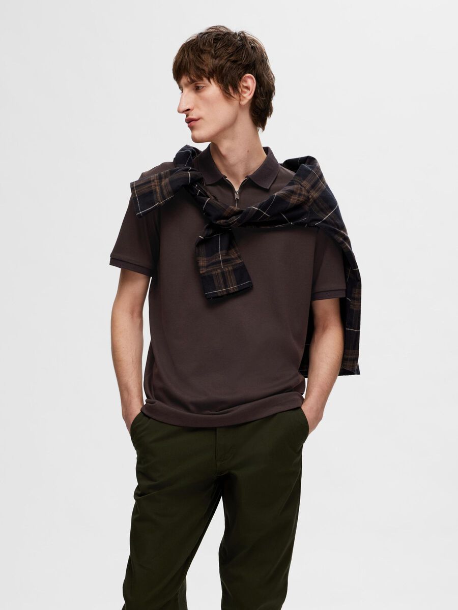 Selected Hommee Zip Polo Chocolate