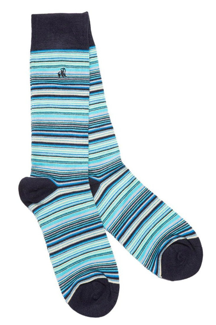Swole Panda Blue Narrow Striped Bamboo Socks SP286