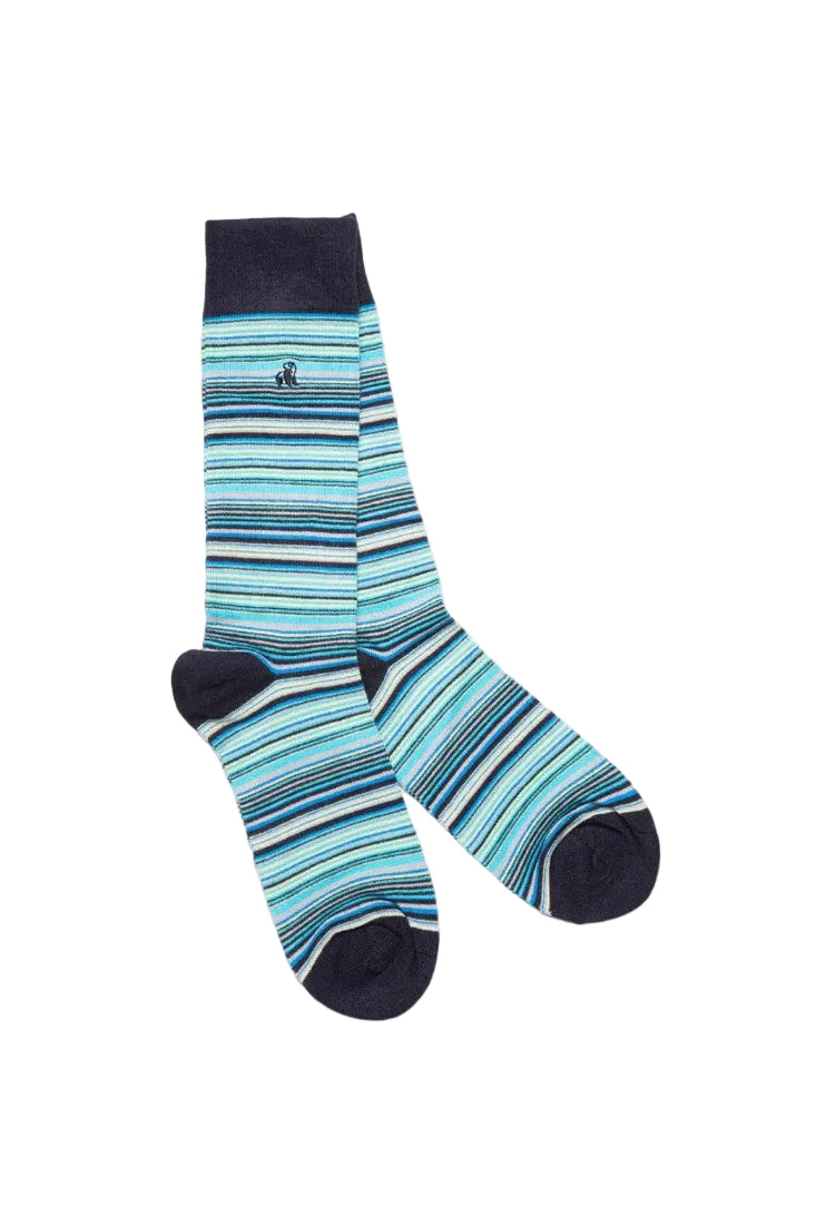 Swole Panda Blue Bamboo Socks SP286 Navy Blue Striped