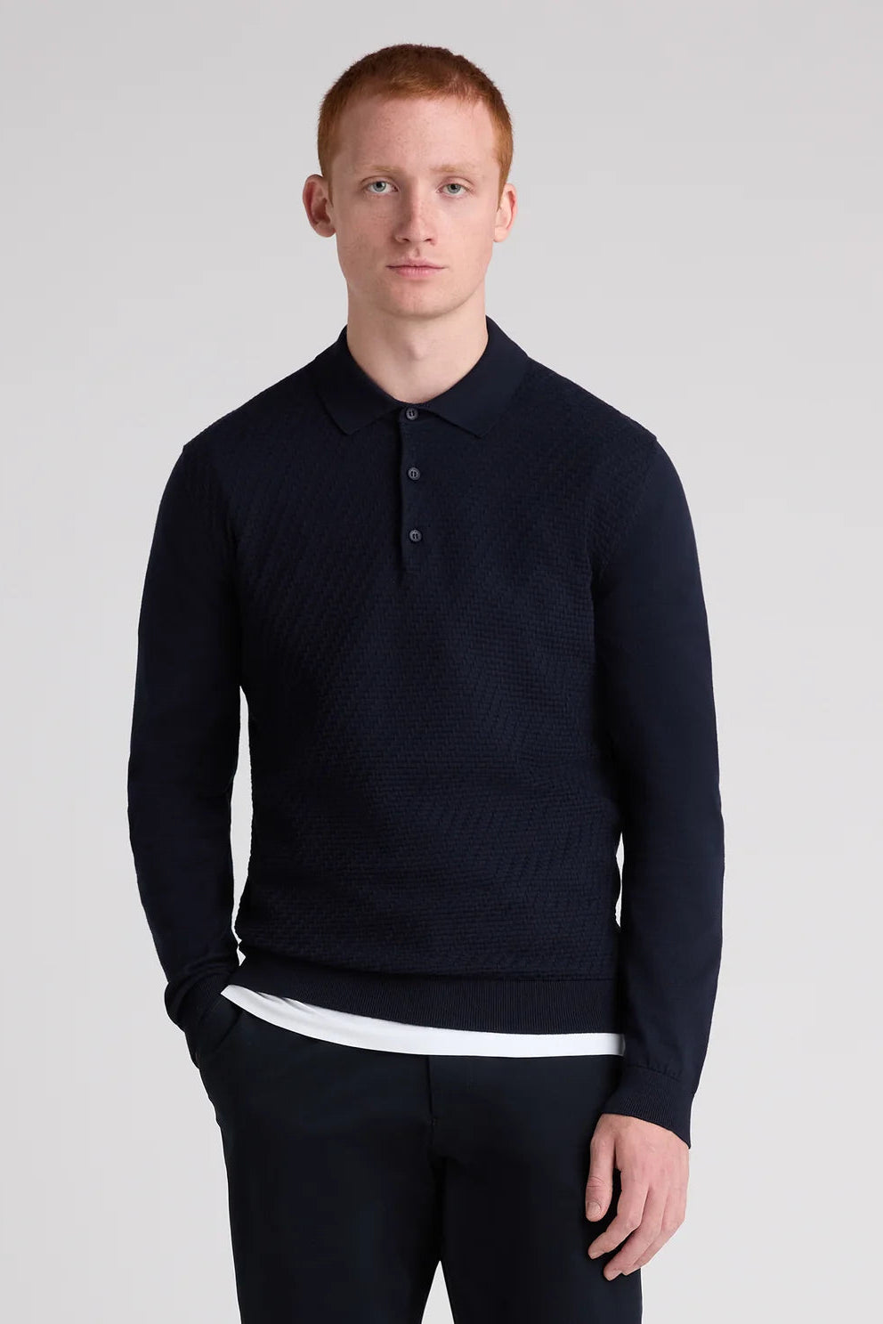 Remus Uomo Long Sleeve Knit Polo Shirt 58881