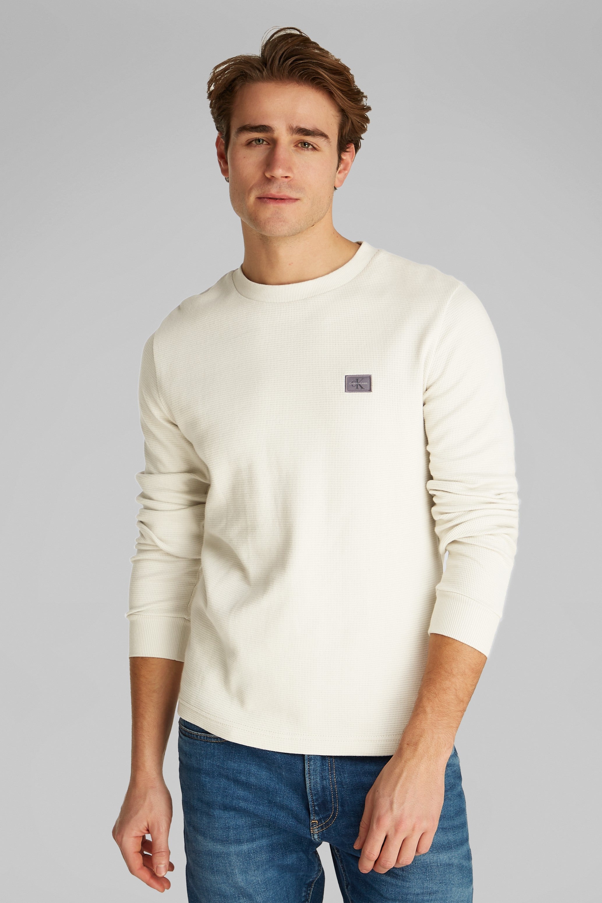 Calvin Klein Woven Label Long Sleeve Waffle Knit T-Shirt