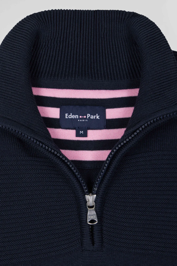 Eden Park Regular Fit Cotton Mesh Half Zip