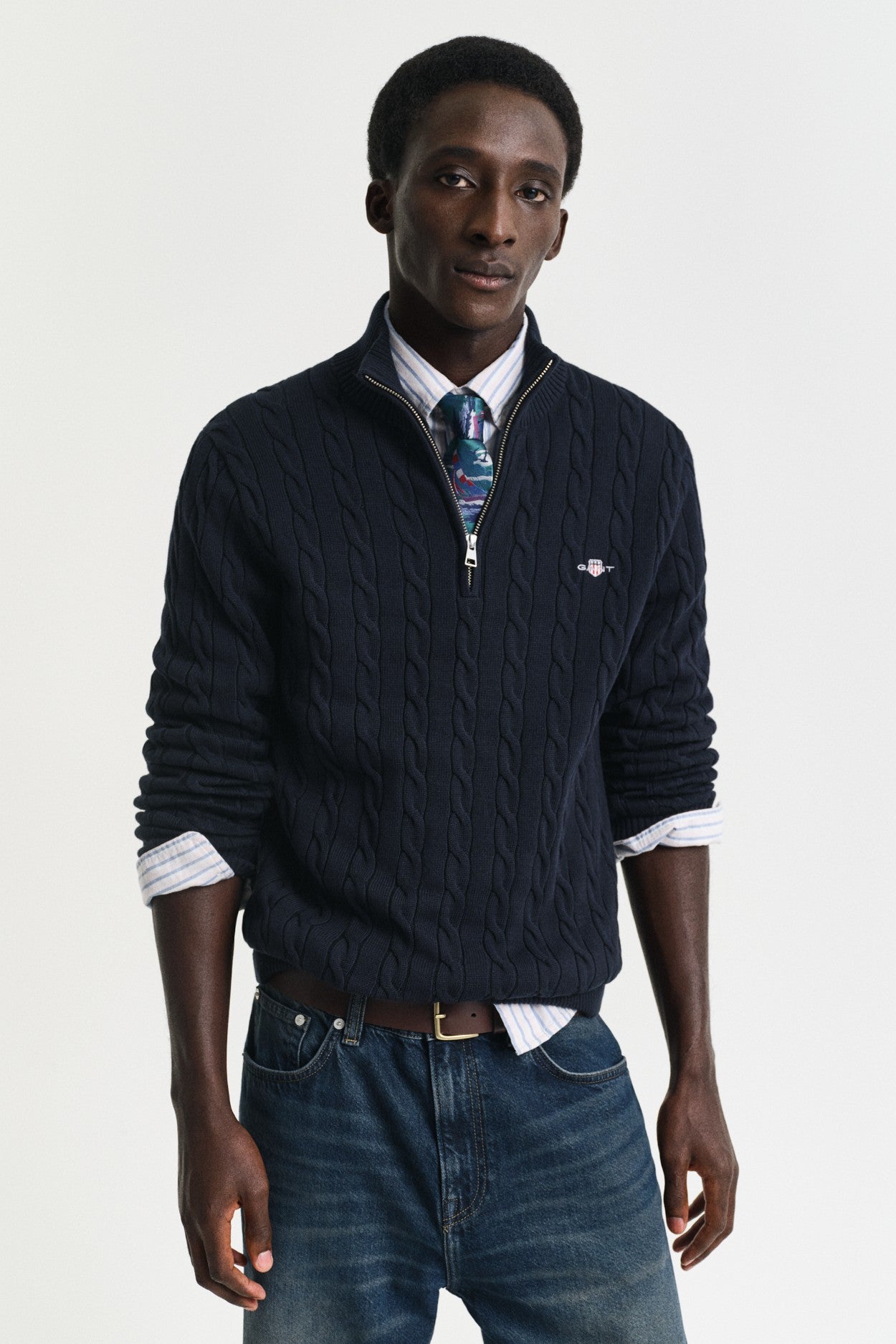 Gant Regular Fit Cable Half Zip Knit
