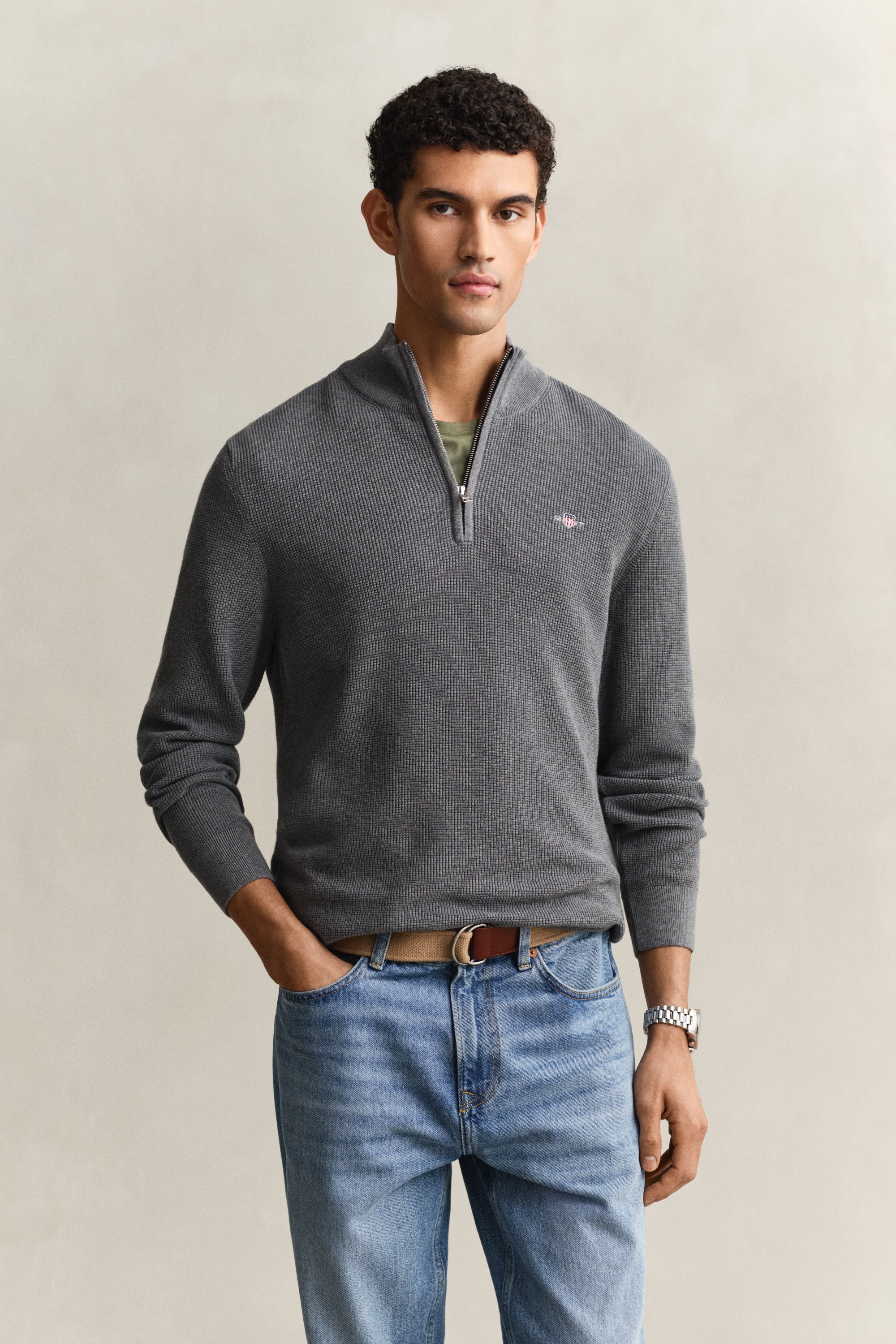 Gant Textured Cotton Rib Half-Zip Sweater 8030292