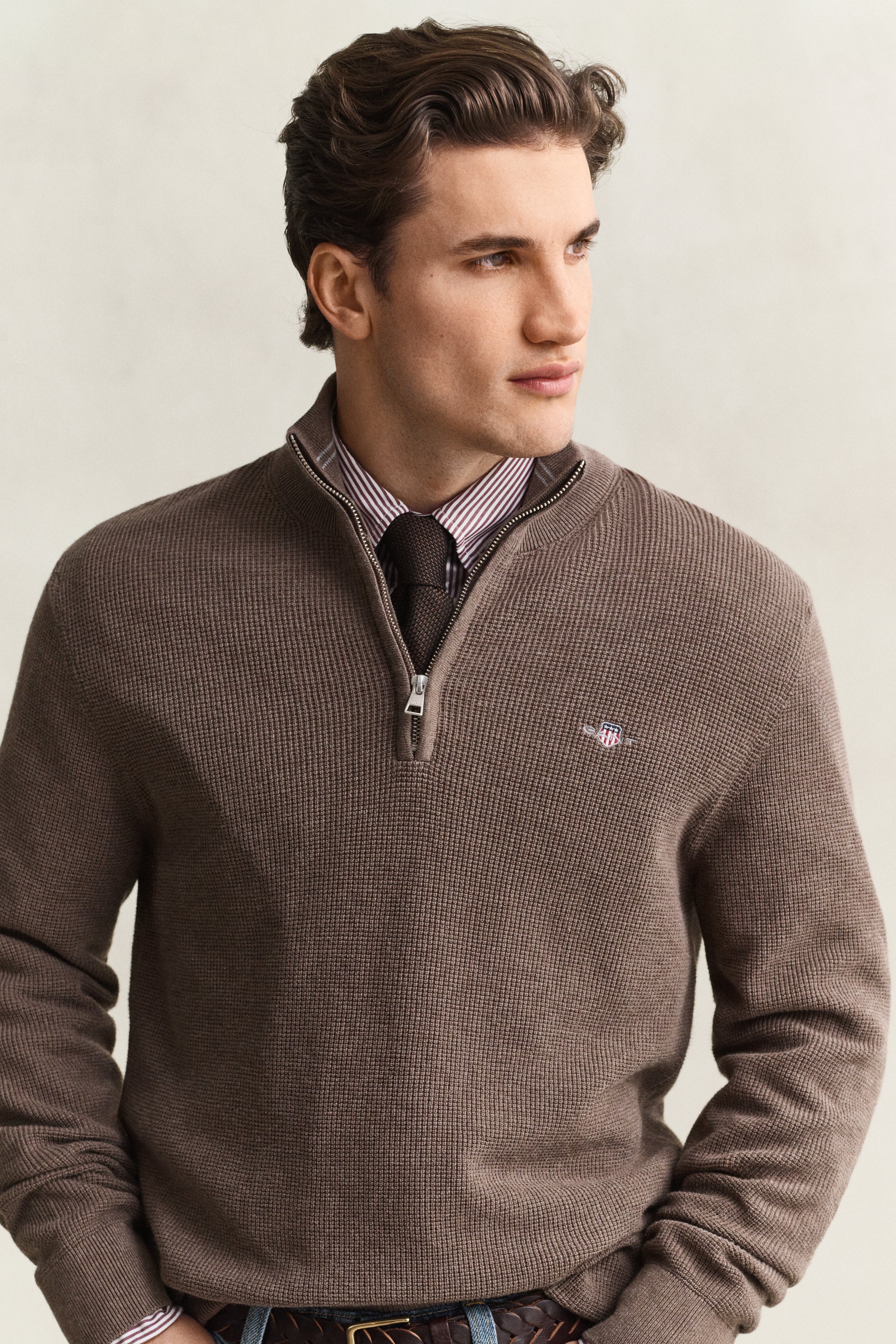Gant Textured Cotton Rib Half-Zip Sweater 8030292