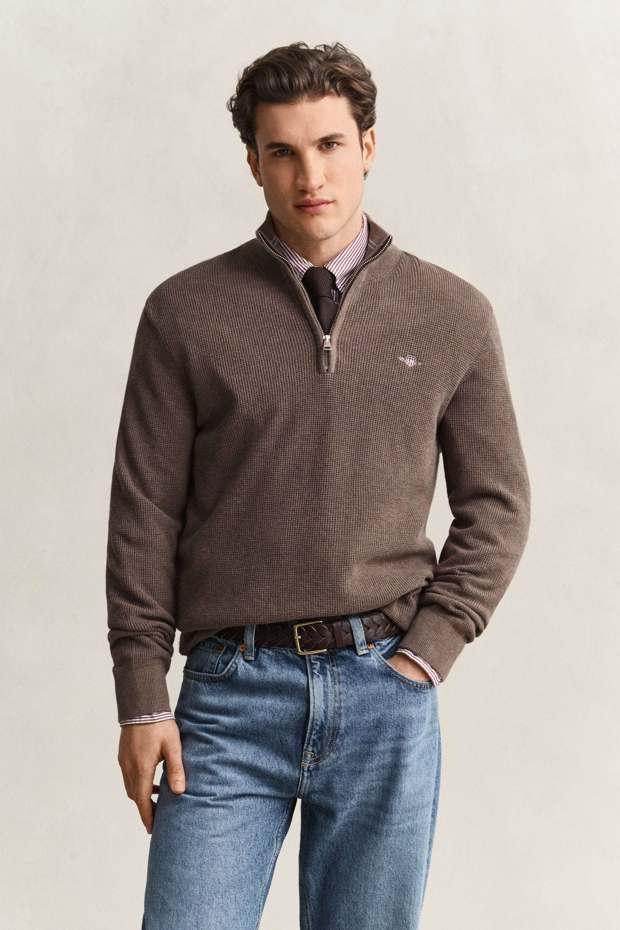 Gant Textured Cotton Rib Half-Zip Sweater 8030292